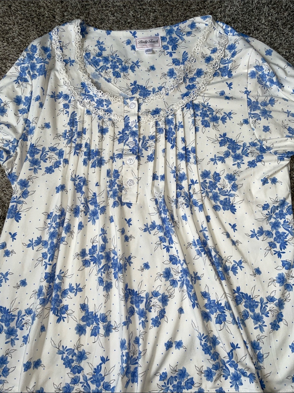 NWOT BODY TOUCH Blue Floral Two-Piece Pajama Set.  Size XL - Picture 3 of 5